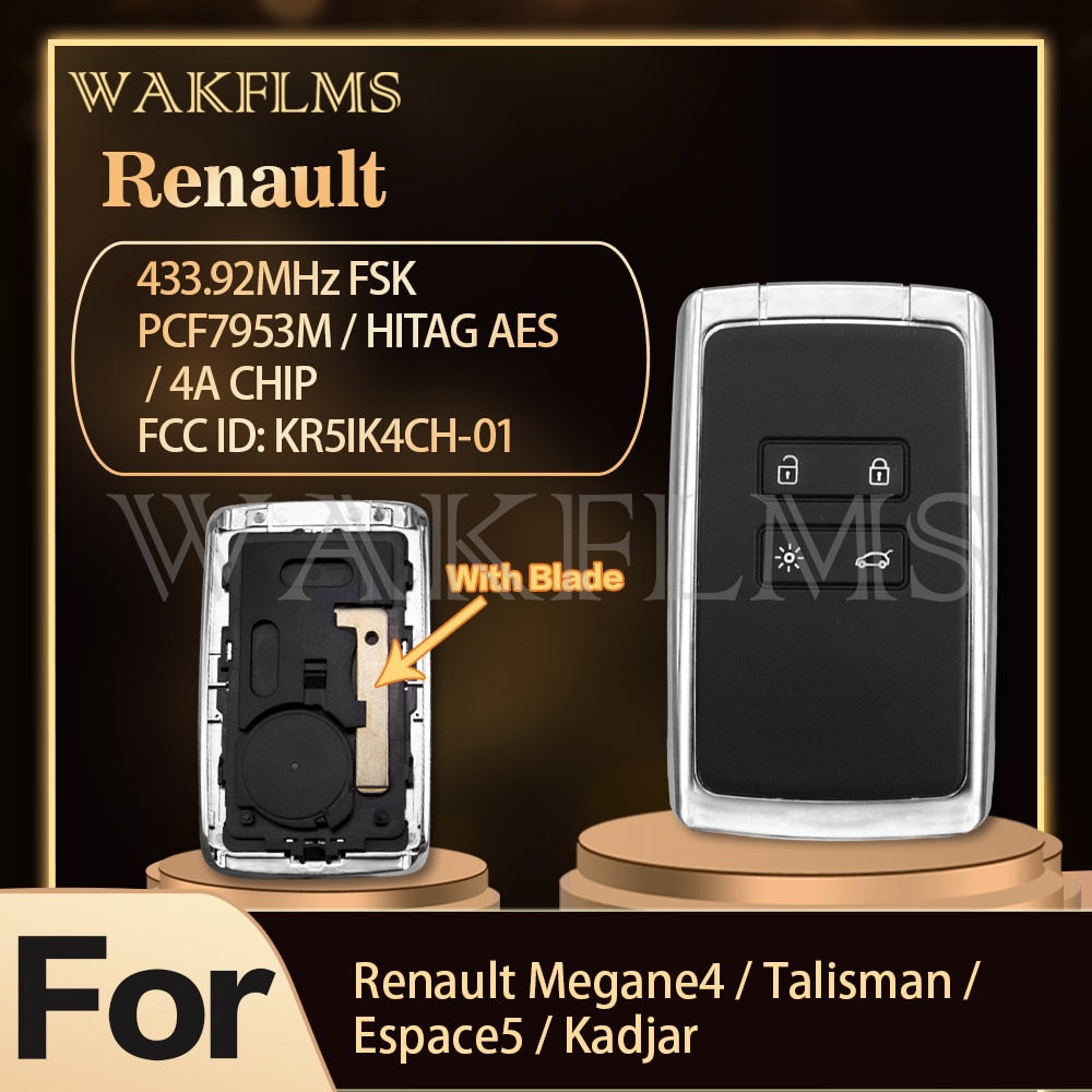 4 btns Ʈ  ڵ Ű 433.92Mhz, Renault Megane4..
